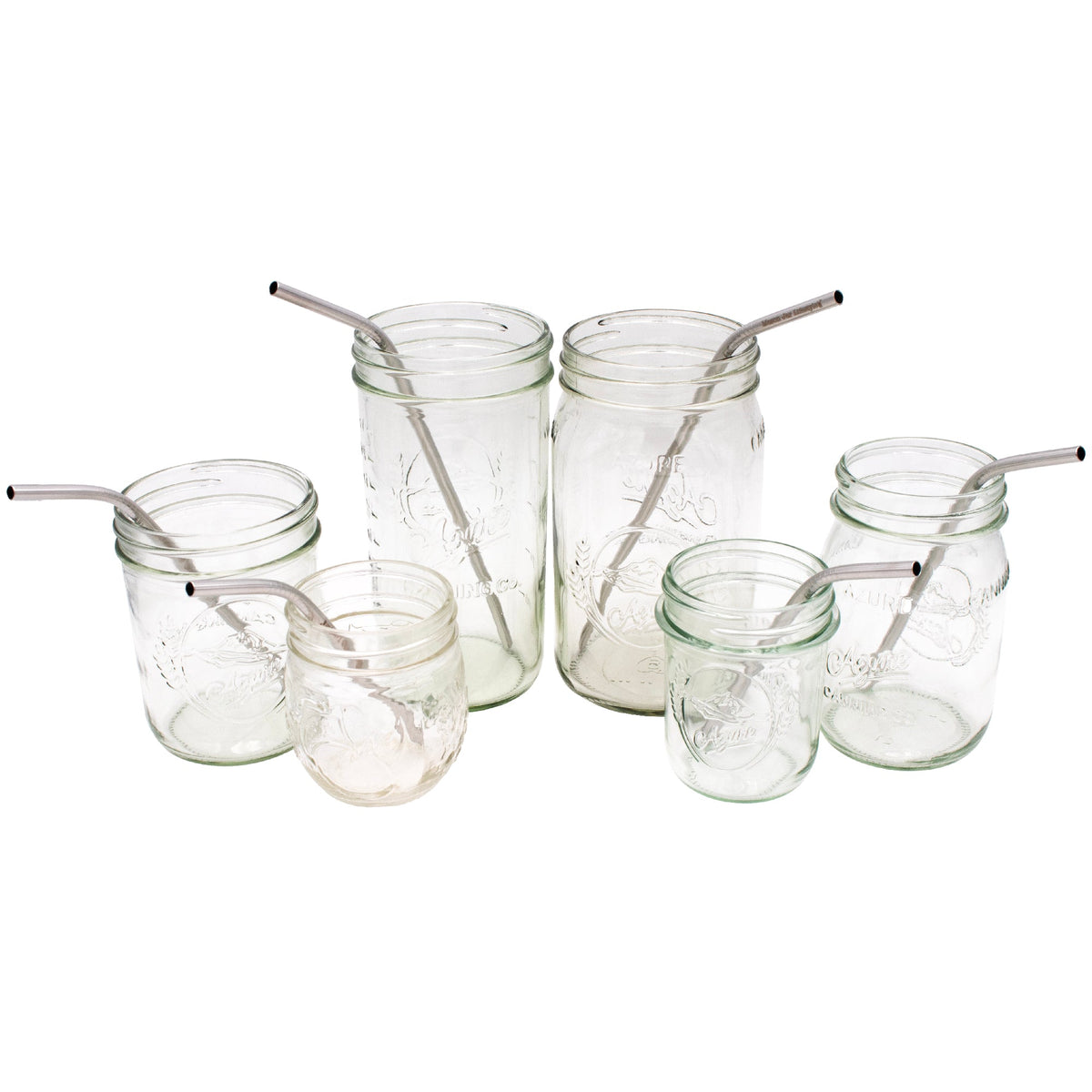 Six stainless steel bent straws for mason jars, ideal for drinks, reusable, rust-proof, from Mason Jar Lifestyle.