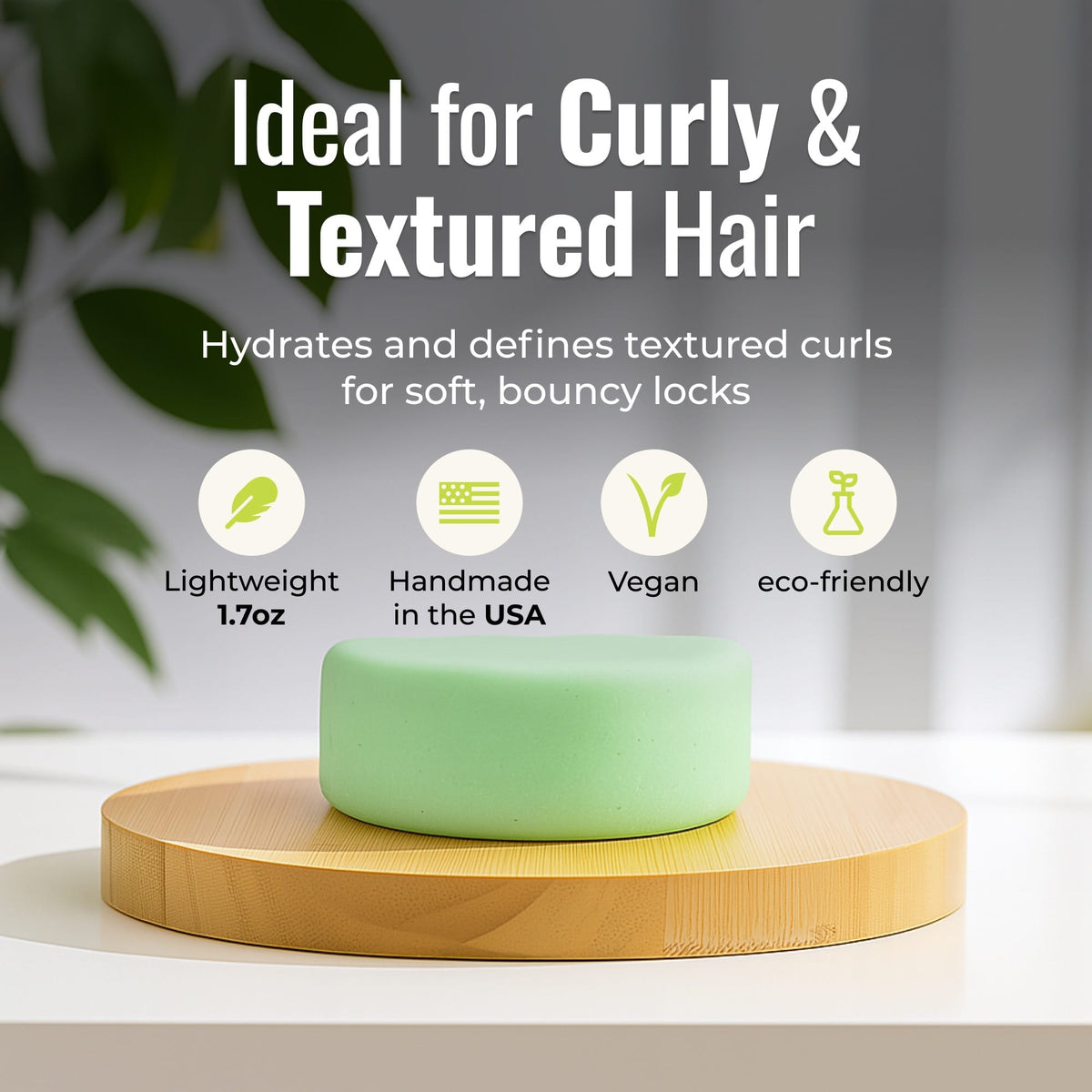 Maui Melon conditioner bar for curly hair from ZeroWasteStore.com, showing the eco-friendly solid conditioner with tropical scent.