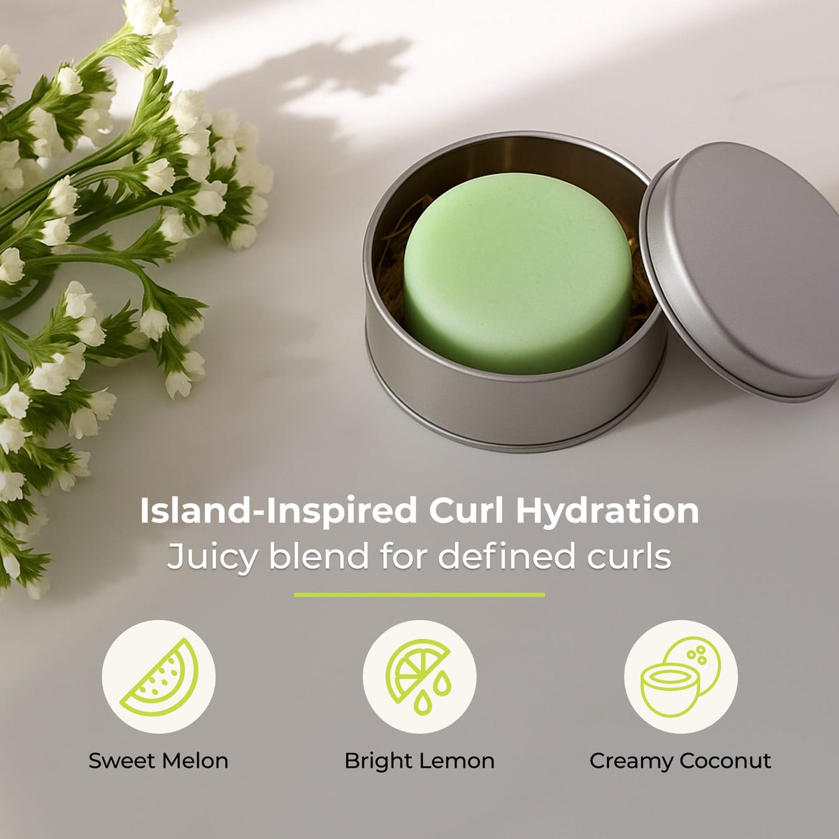 Maui Melon conditioner bar by ZeroWasteStore.com, showcasing the natural soap-like bar with tropical melon scent and eco-friendly packaging.