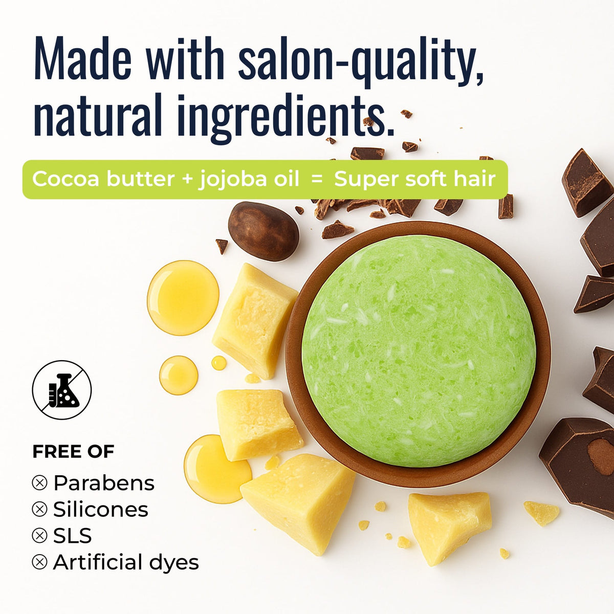 Maui Melon shampoo bar from ZeroWasteStore.com with natural ingredients like cocoa butter and jojoba oil, showcasing a vibrant orange bar.