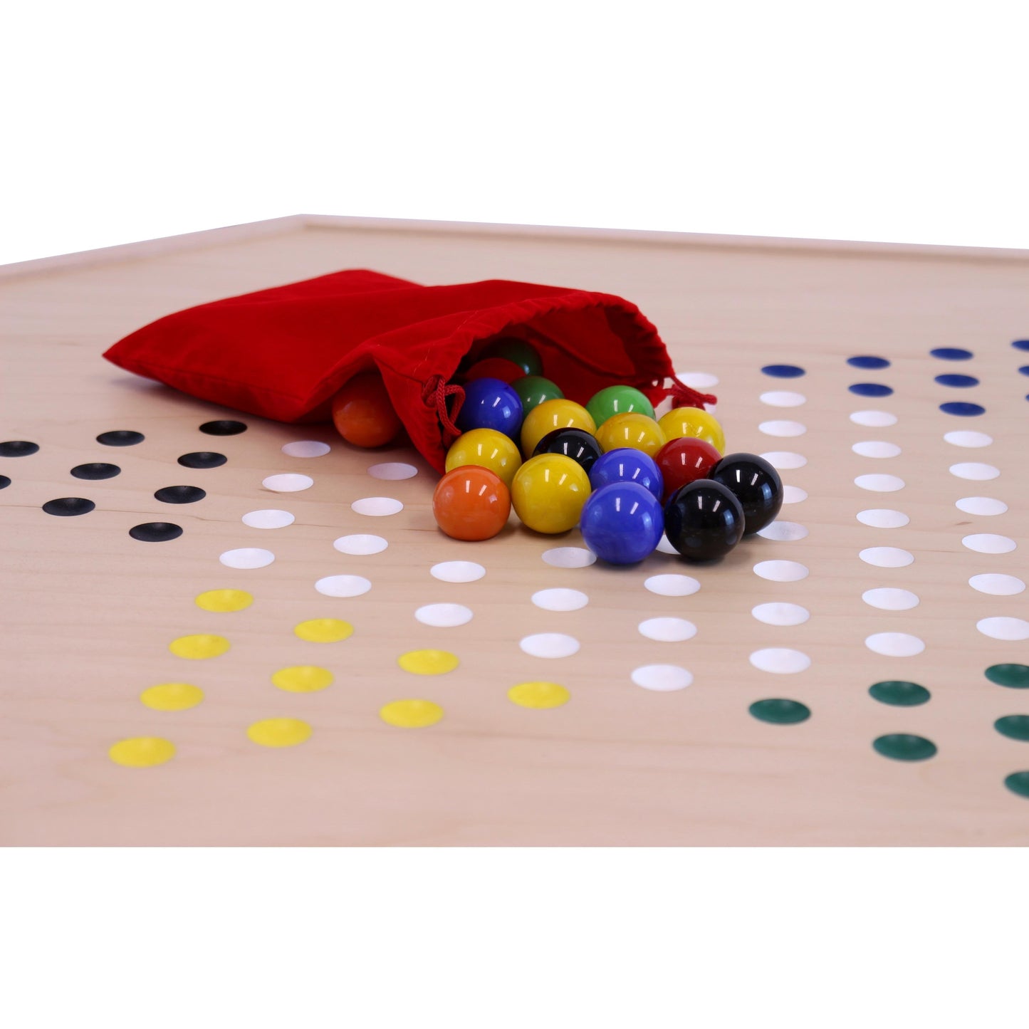 Maple wood Aggravation and Chinese Checkers combo game board set with large marbles and dice, 25-inch wide toy from AmishToyBox.com