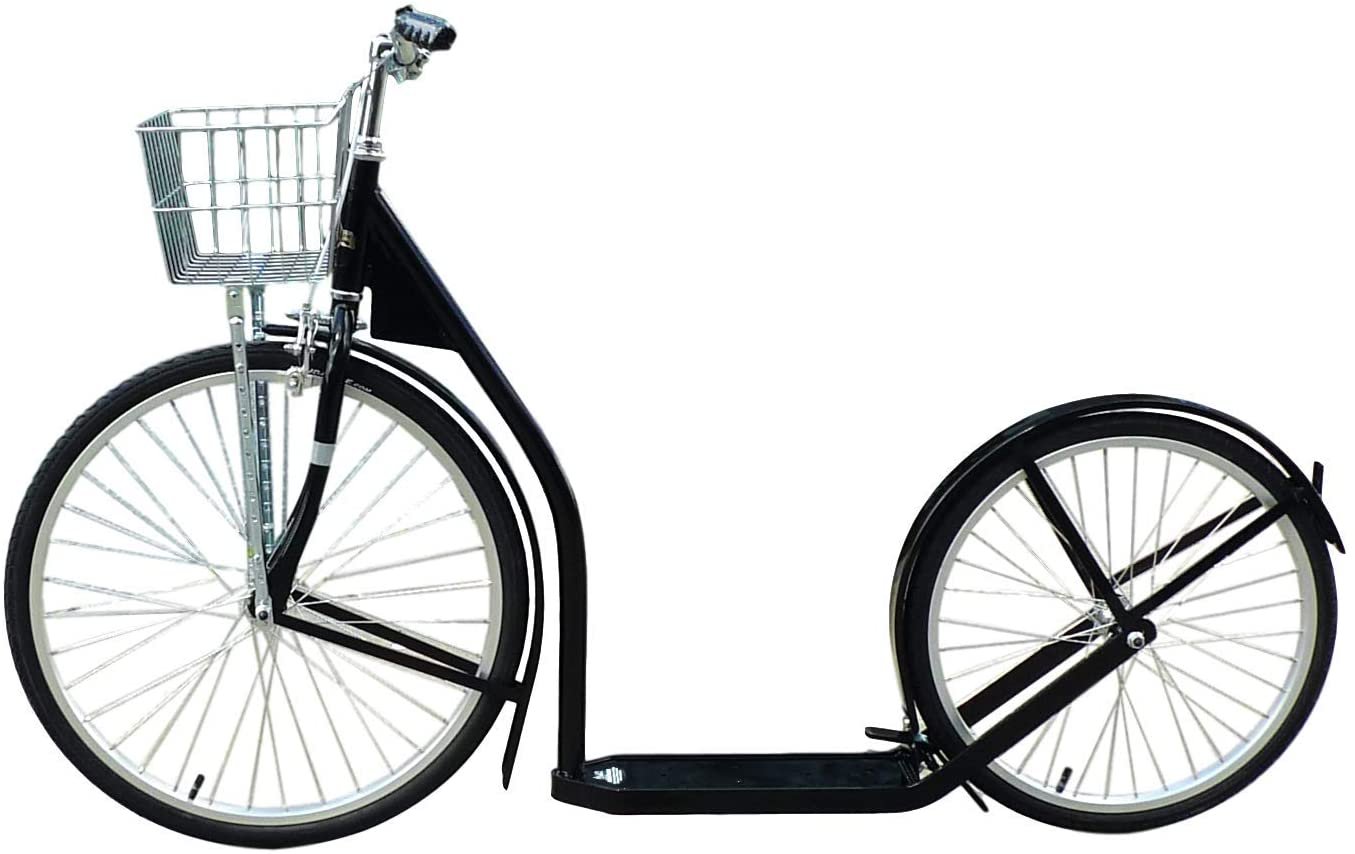 Amish-made Deluxe Kick Scooter Bike with 24-inch front wheel and 20-inch rear wheel, adult-size, in a natural outdoor setting.