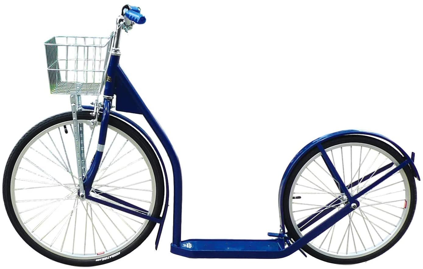 Amish-made deluxe adult kick scooter with 24-inch front wheel and 20-inch rear wheel, sturdy design for riding and commuting.