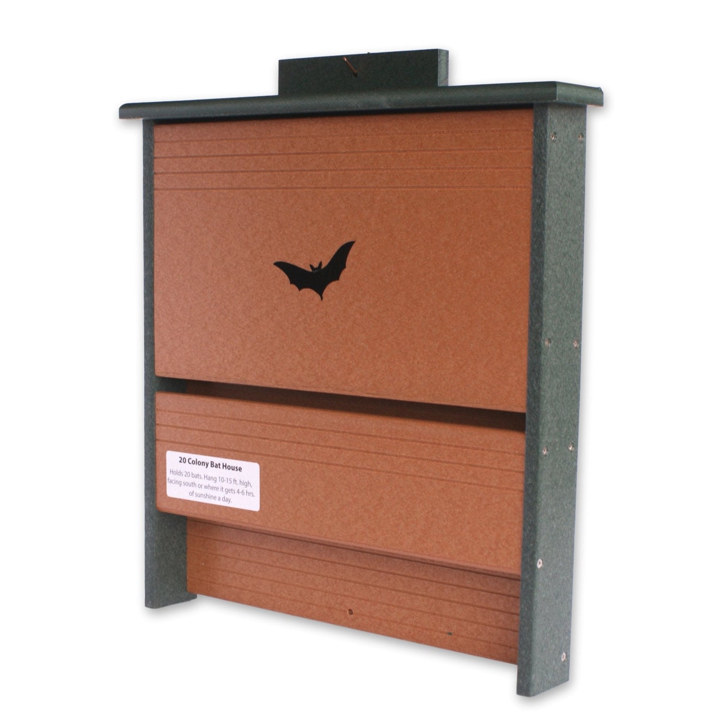 Amish-made 20 colony bat house crafted from eco-friendly poly lumber, designed for outdoor installation to support local bat populations.
