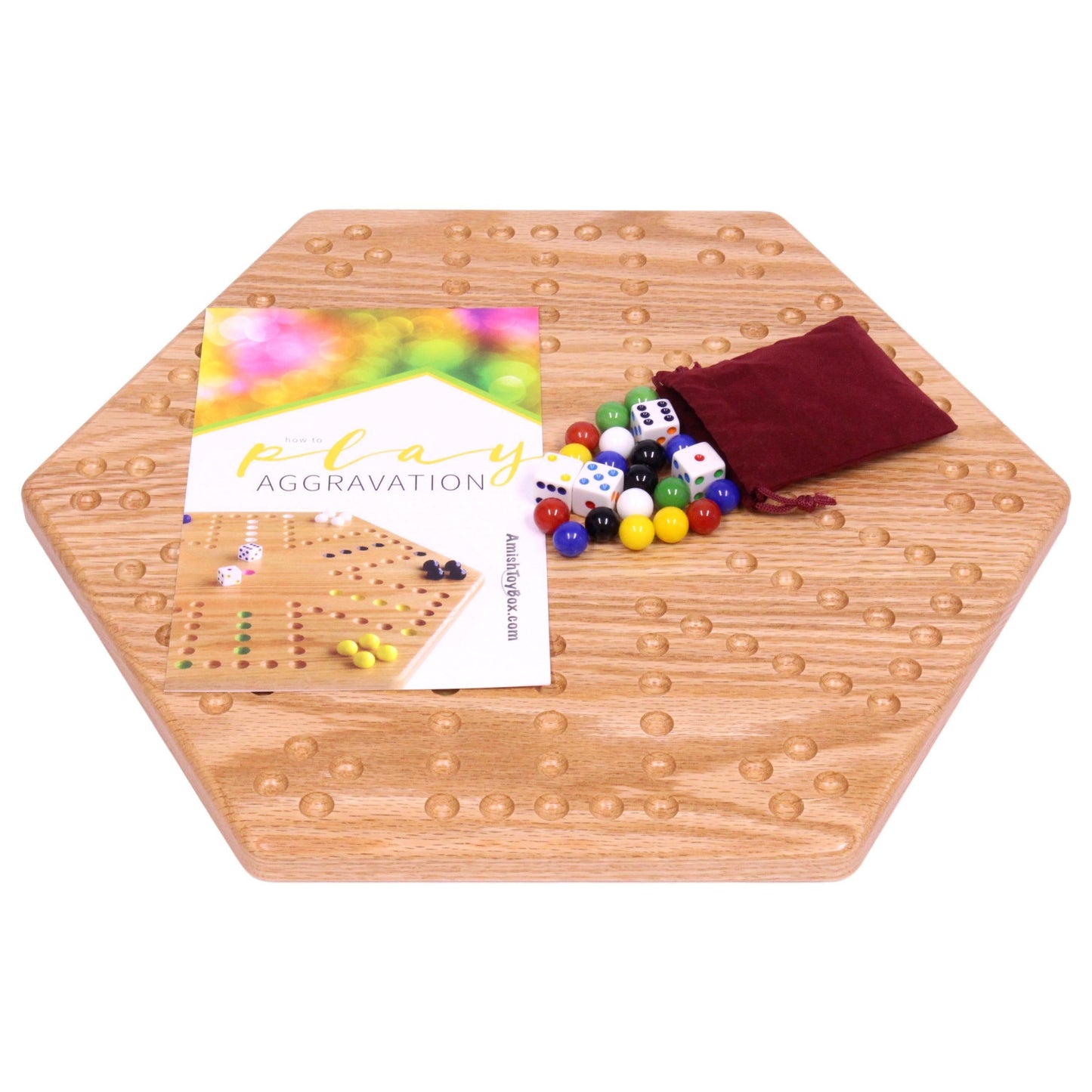 Unpainted solid oak 16-inch aggravation game board with holes, double-sided, for wooden toys, games, and puzzles by AmishToyBox.com