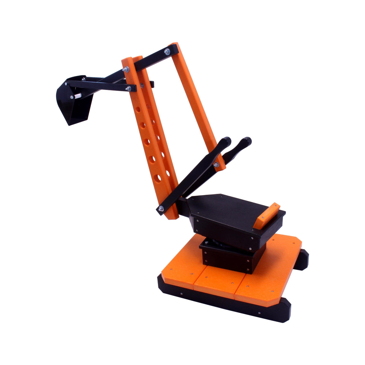 AmishToyBox.com sand digger excavator toy with movable levers and metal digging bucket for kids' outdoor play.