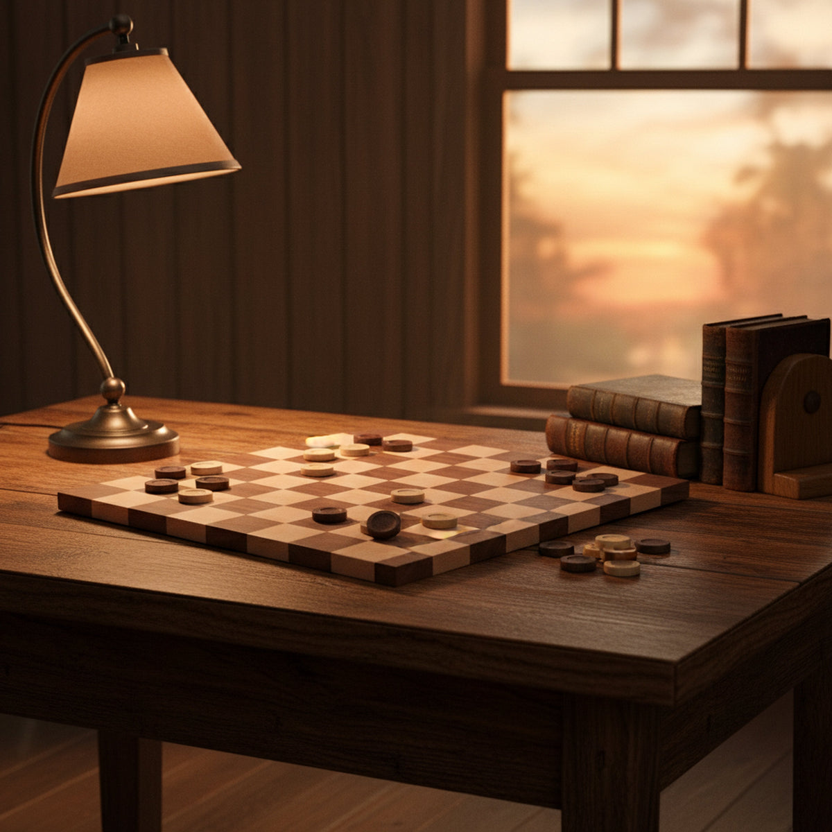 Maple and walnut hardwood chess and checkers game board with 18-inch square, featuring natural wood finish and detailed game design.