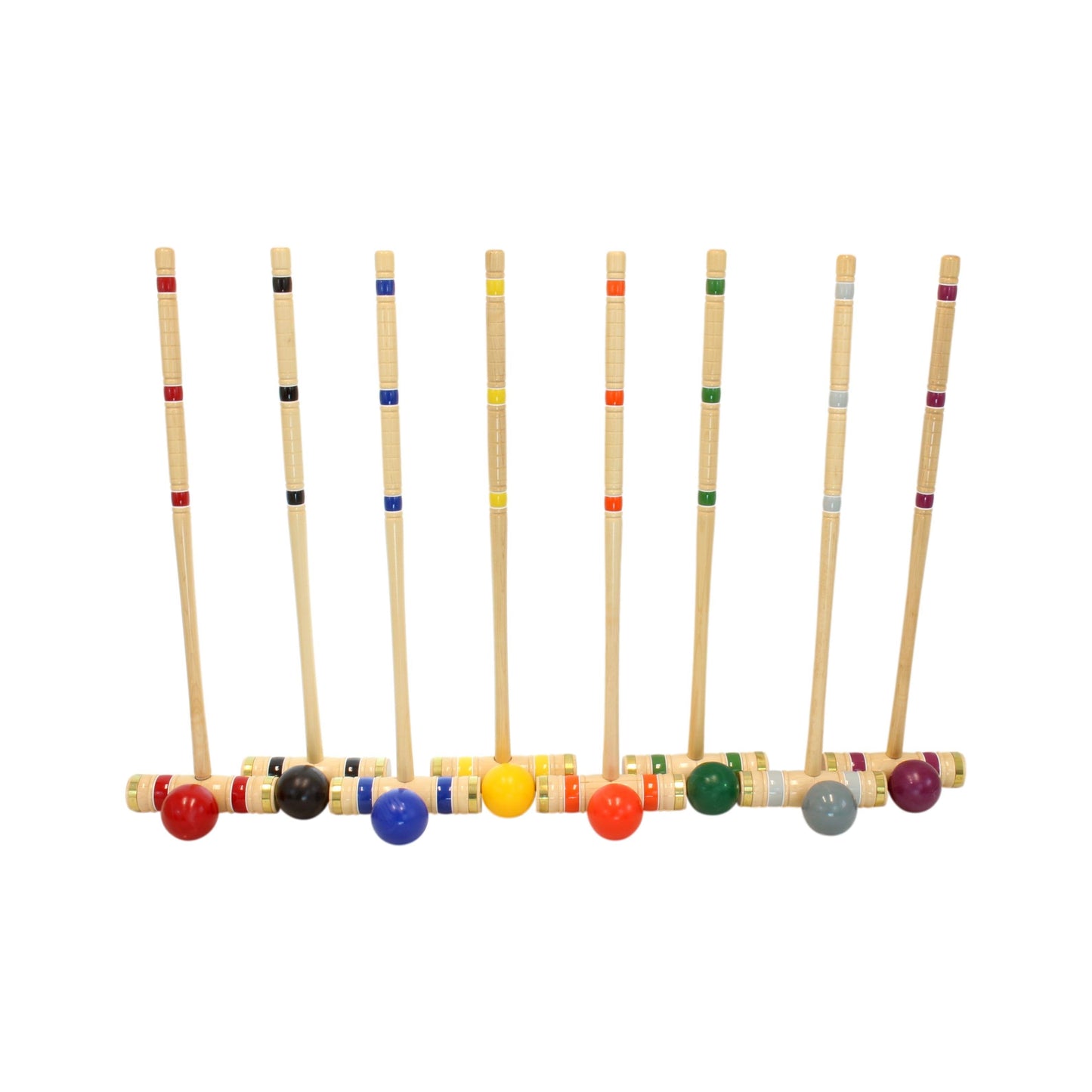Deluxe 8-player wooden croquet game set with balls and mallets in a sturdy wooden holder or carry bag for outdoor backyard fun.