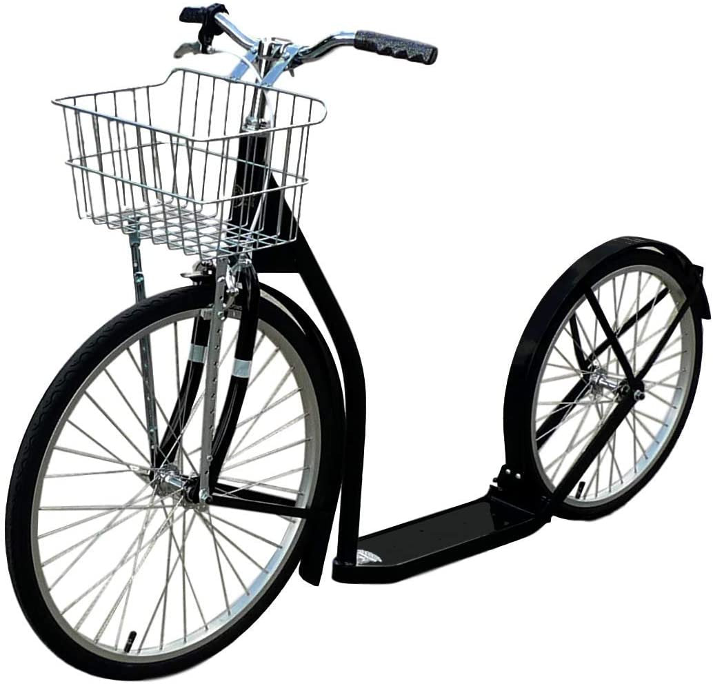 Amish-made deluxe adult kick scooter with 24-inch front wheel and 20-inch rear wheel, sturdy handlebars, and modern design.