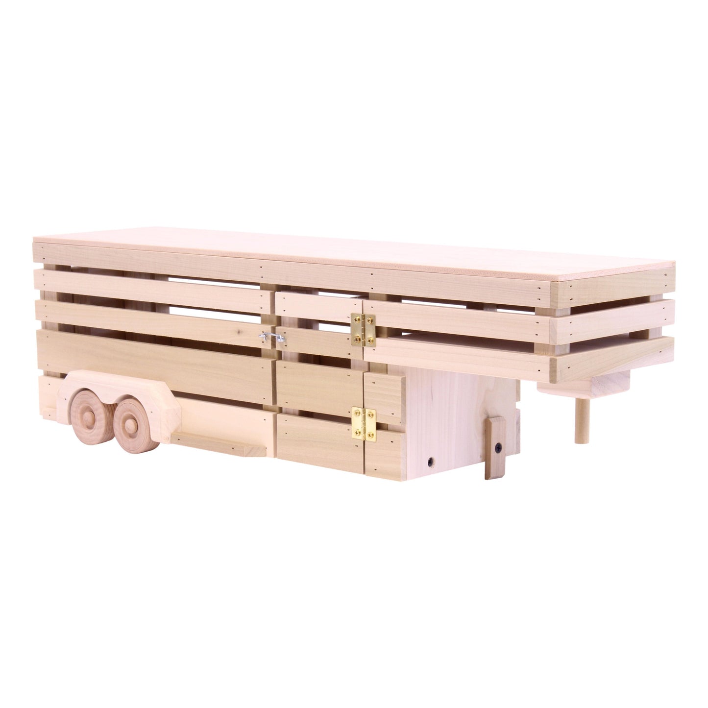Amish-made wooden toy pickup truck with gooseneck trailer set, part of AmishToyBox.com farming wooden toys collection.
