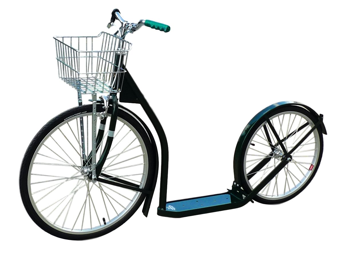 Amish-made deluxe adult kick scooter with 24-inch front wheel and 20-inch rear wheel, sturdy construction, and classic design.