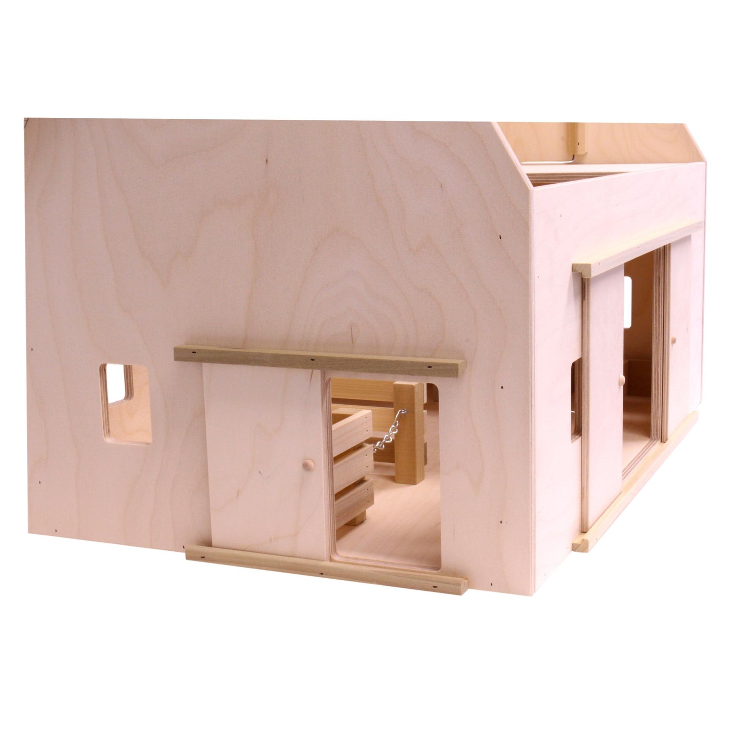 Unfinished Amish-made large wooden hip-roof barn toy for children, part of AmishToyBox.com’s farming wooden toy collection.