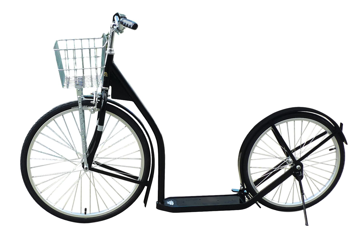 Amish-made deluxe adult kick scooter with 24-inch front wheel and 20-inch rear wheel, sturdy metal frame, and handlebar.