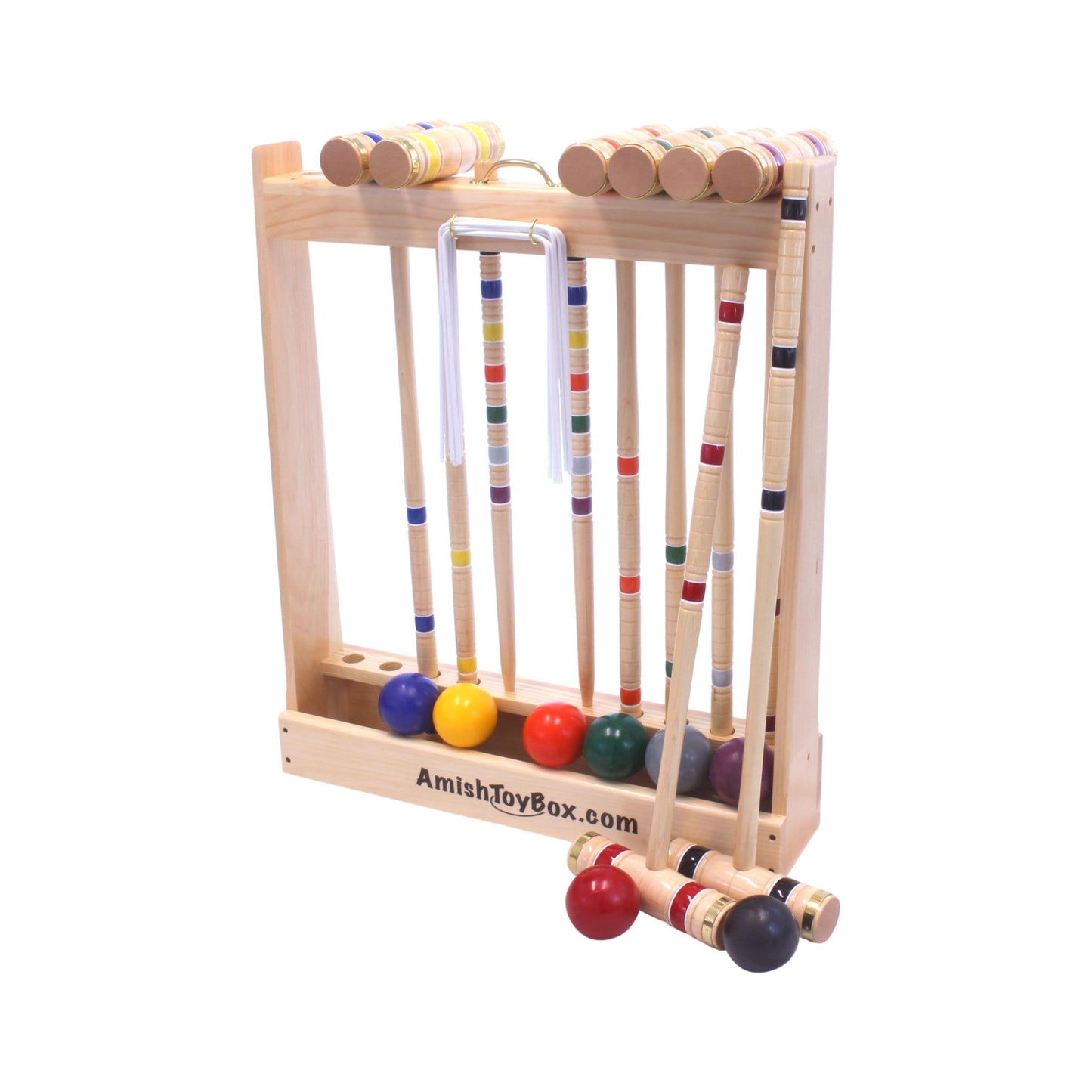 Deluxe 8-player croquet game set with wooden holder or duffel bag, outdoor backyard croquet by AmishToyBox.com
