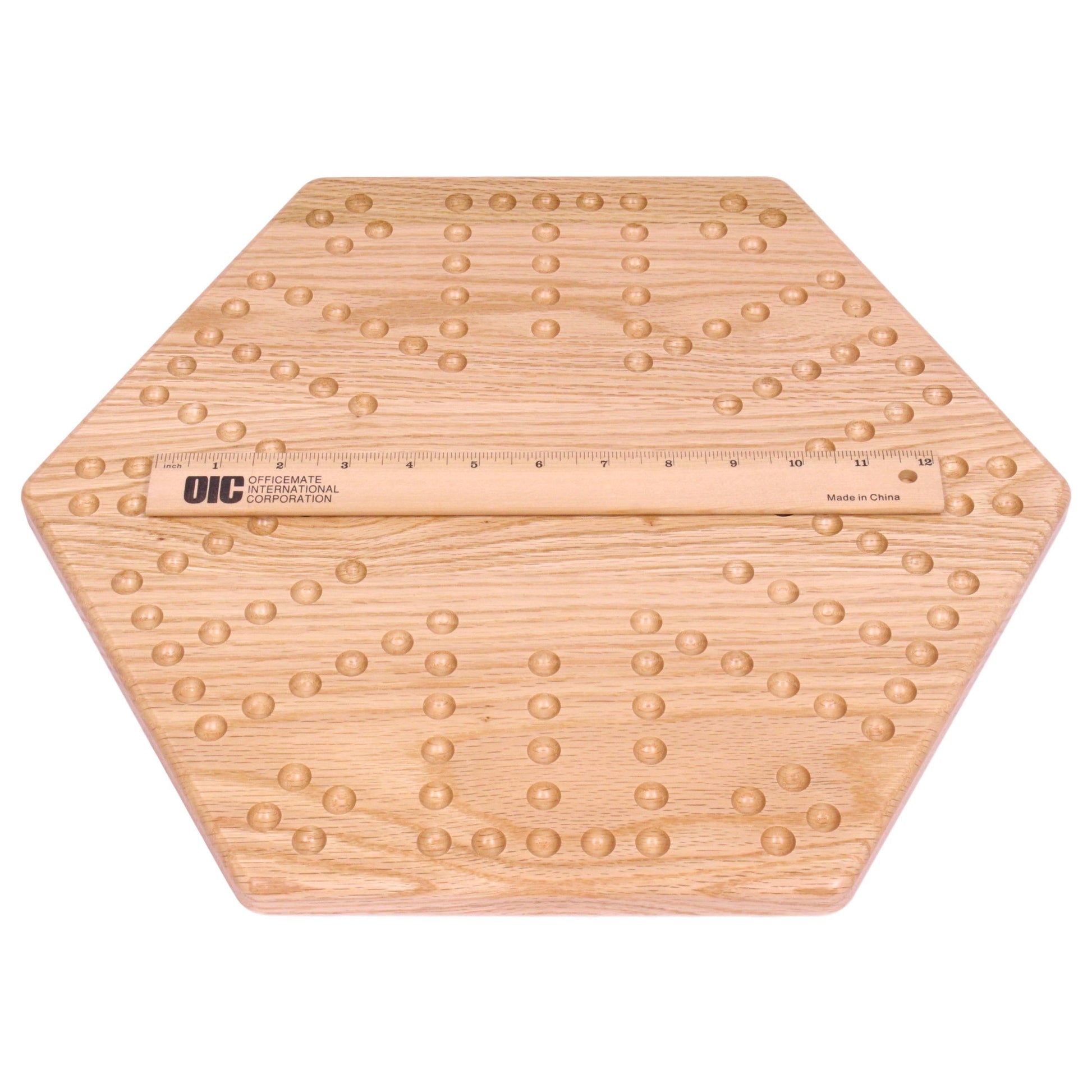 Unpainted solid oak 16-inch aggravation game board with Holes, double-sided wooden toy for family fun and strategic play.