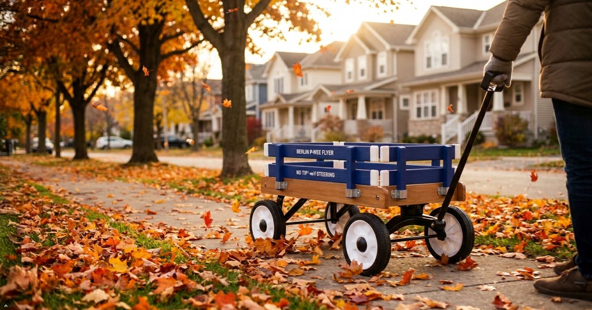 Amish-made Berlin P-Wee Wagon Model F257 by AmishToyBox.com, featuring wooden construction and colorful painted accents.