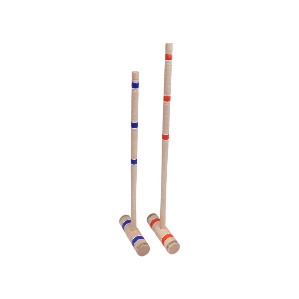 Deluxe croquet game set with six wooden mallets and balls, stored in a wooden holder, Amish-made wooden toy and game set.
