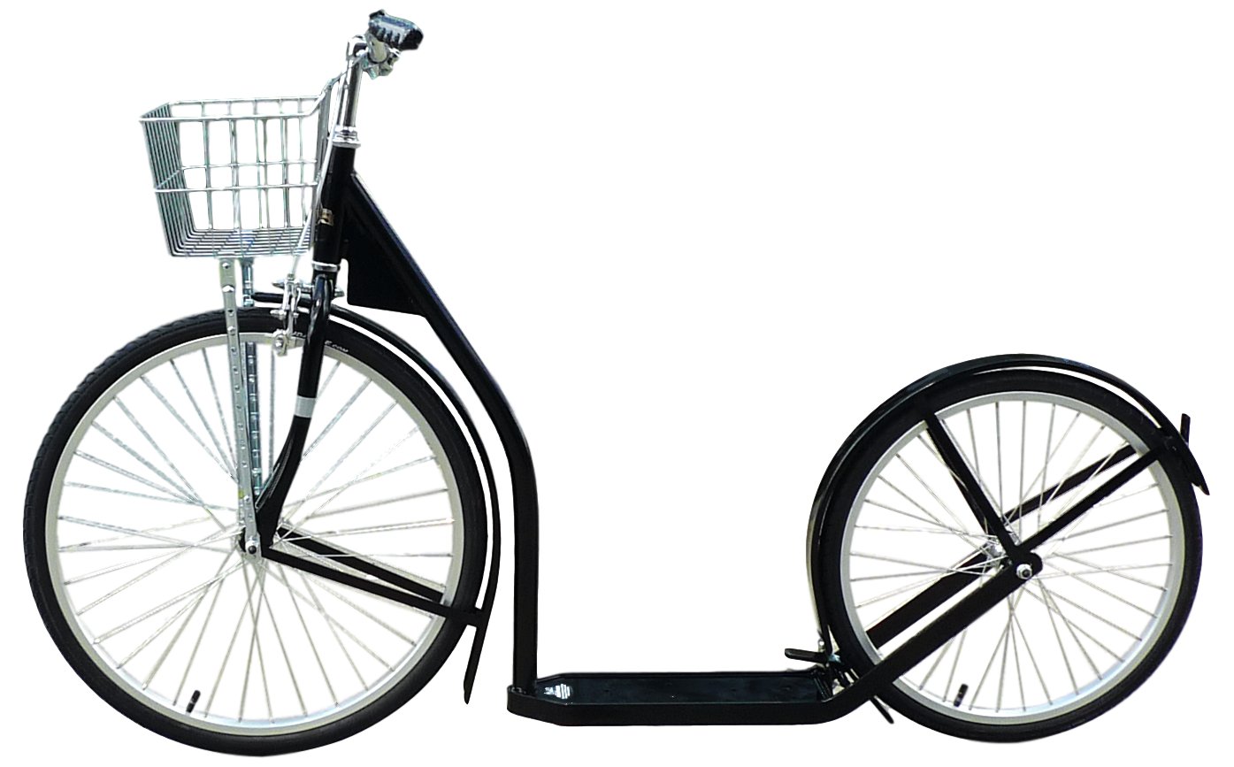 Amish-made deluxe adult kick scooter with 24-inch front wheel and 20-inch rear wheel, featuring a sturdy frame and handlebars.