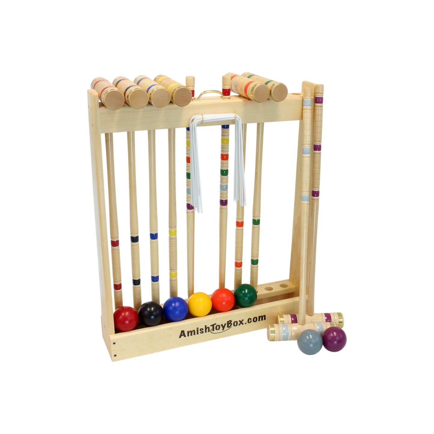 Deluxe 8-player wooden croquet game set with balls, mallets, and carrying bag for outdoor backyard fun.