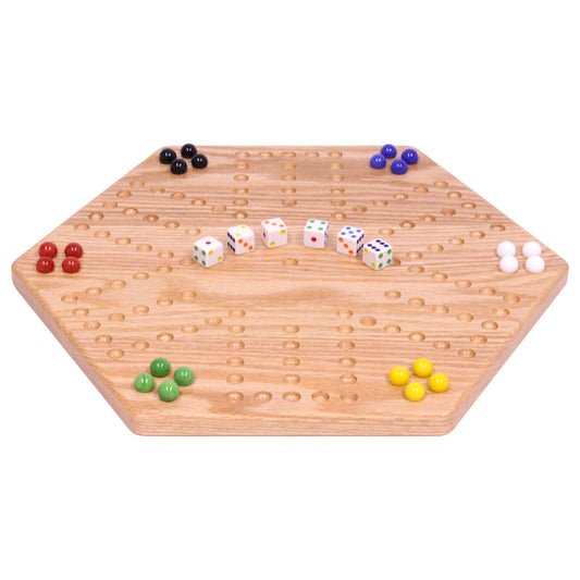 Unpainted solid oak aggravation game board, 16 inches wide, double-sided wooden toy with holes for gameplay, from AmishToyBox.com