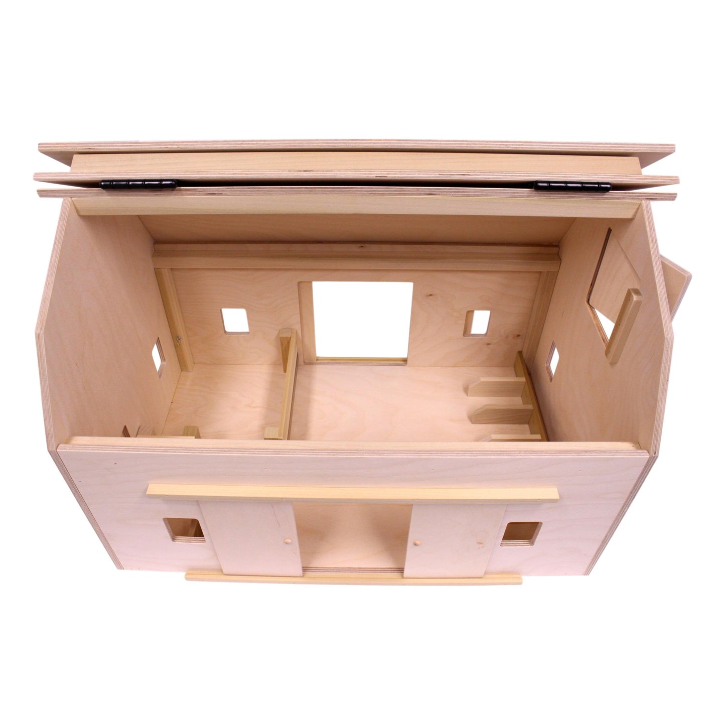 Unfinished Amish-made large wooden hip-roof barn toy from AmishToyBox.com, featuring detailed farm-building design in natural wood.