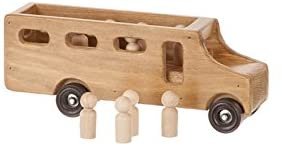 Amish-made wooden school bus toy with child-safe finish, part of wooden trains and trucks collection, perfect for imaginative play.