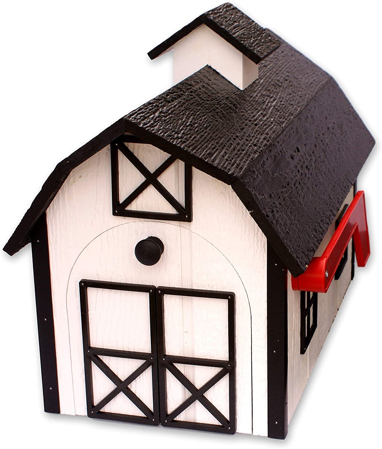 Amish-made wooden Dutch barn style post-mount mailbox with rustic finish, ideal for rural or traditional home exteriors.