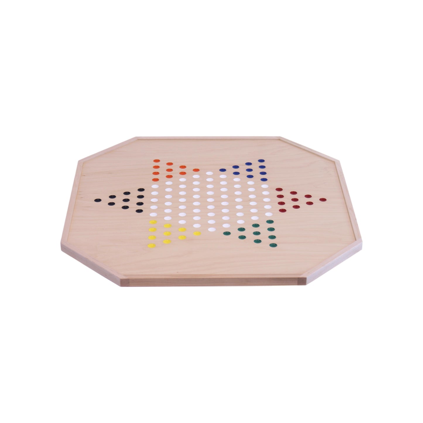 Maple wood Aggravation and Chinese Checkers combo game board with large marbles and dice, 25 inches wide, toy from AmishToyBox.com