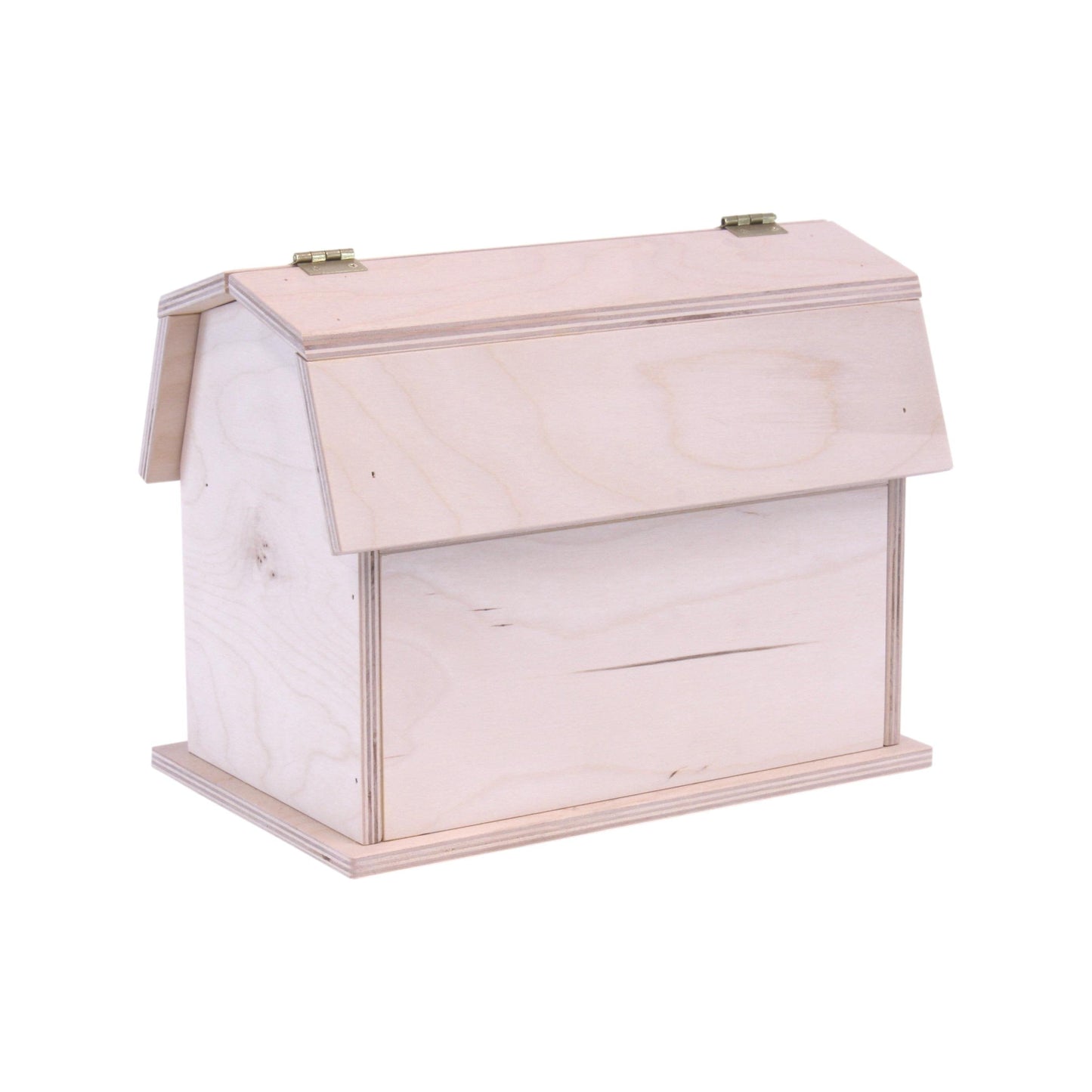 Amish-made wooden mini barn toy with a hip roof, featuring detailed craftsmanship and natural wood finish.