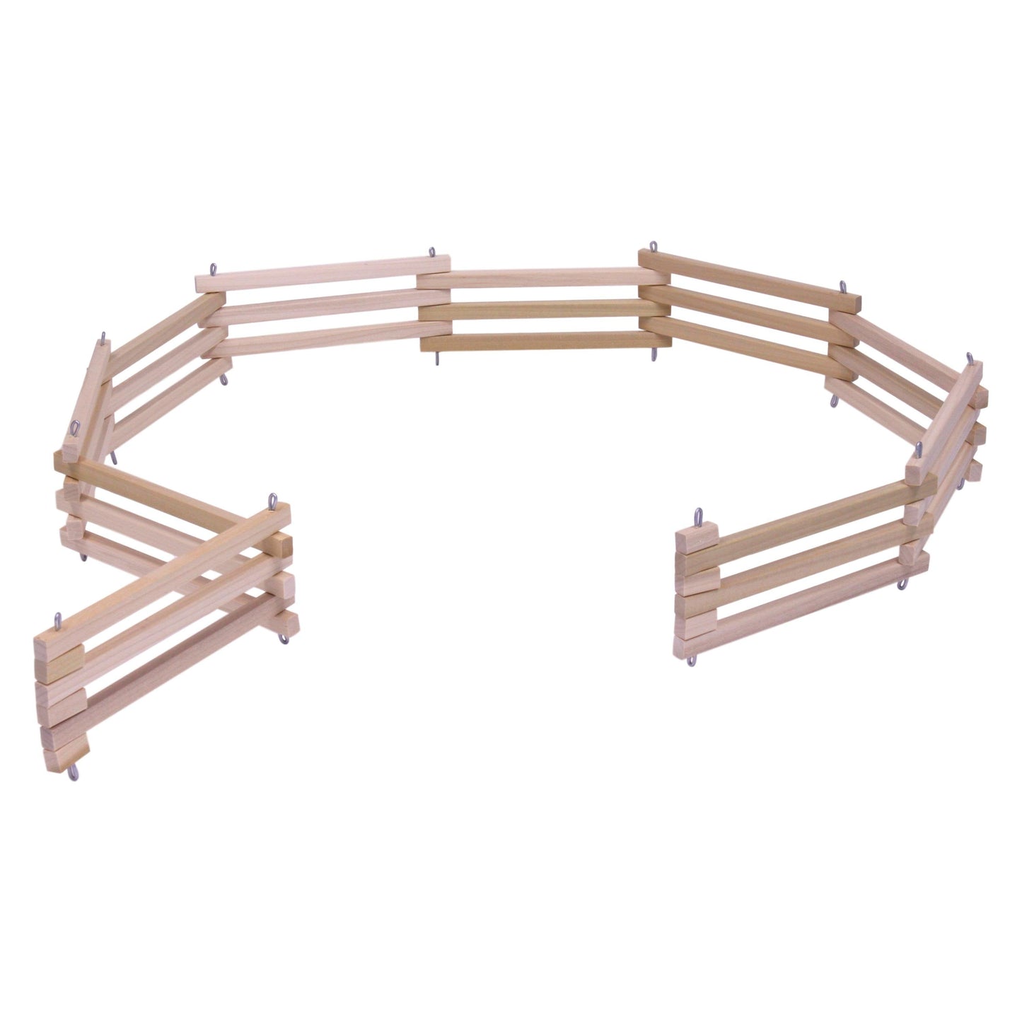 Amish-made wooden folding corral fence toy with unfinished natural wood, designed for children's imaginative play.