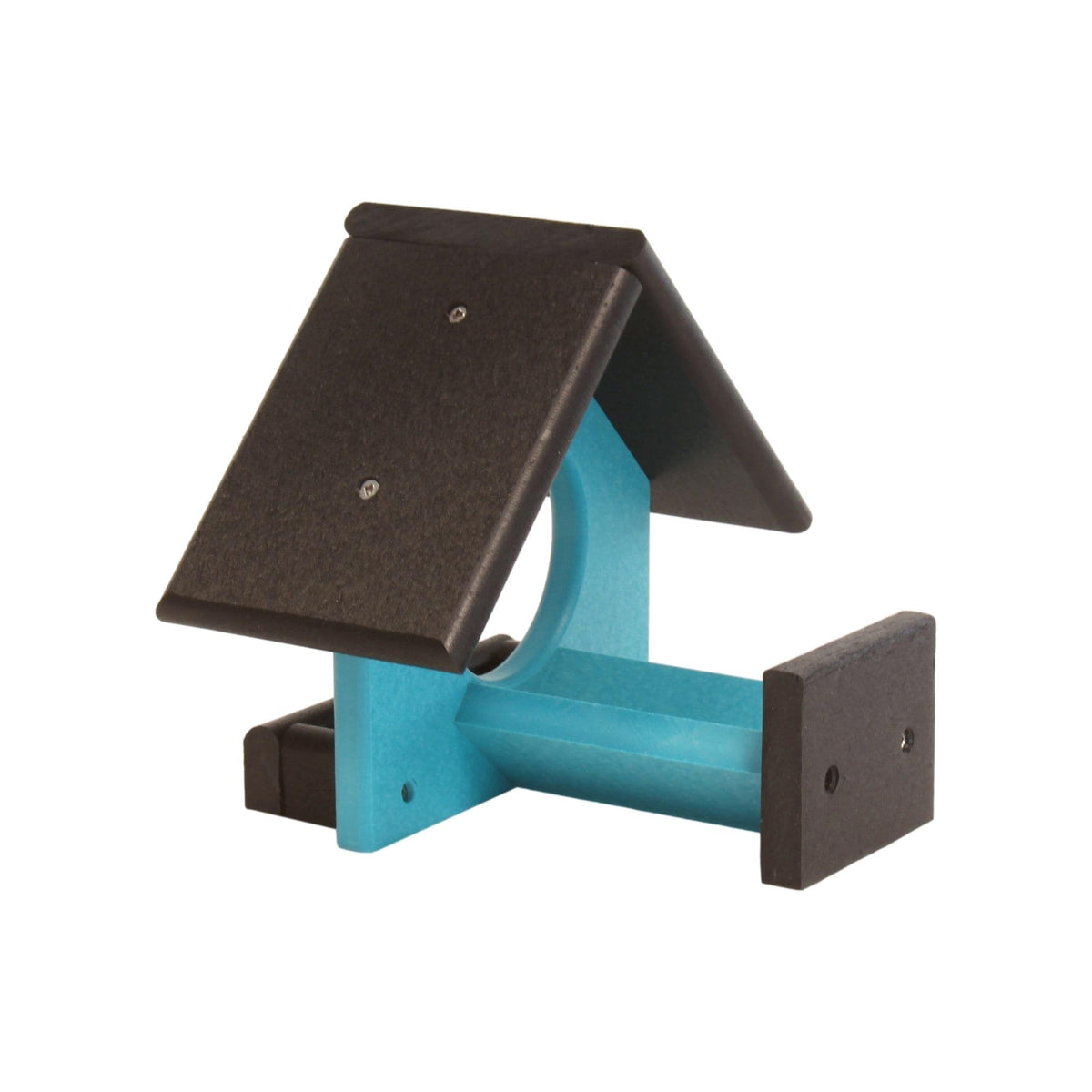 Amish-made peanut butter bird feeder holding an 18 oz. jar, featuring a wooden design with a perch for birds to rest.
