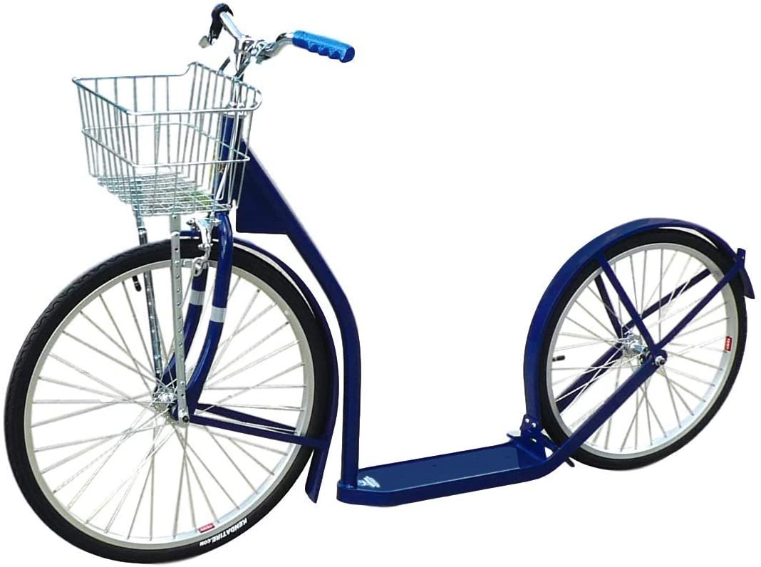Amish-made deluxe adult kick scooter with 24-inch front wheel and 20-inch rear wheel, featuring sturdy construction and sleek design.