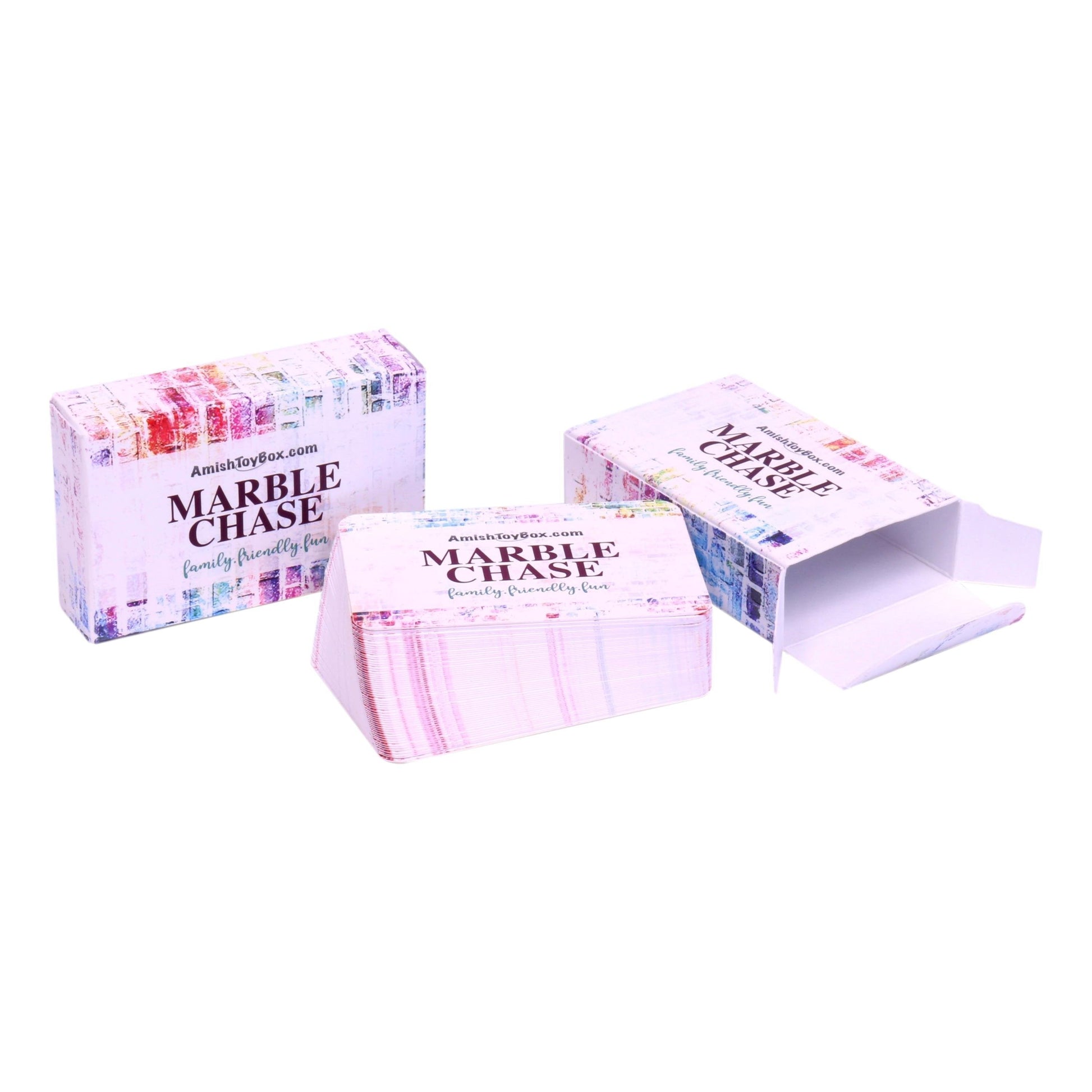 Wooden marble chase game set with a double-sided 23-inch wide board, featuring colorful marbles and smooth wooden construction.