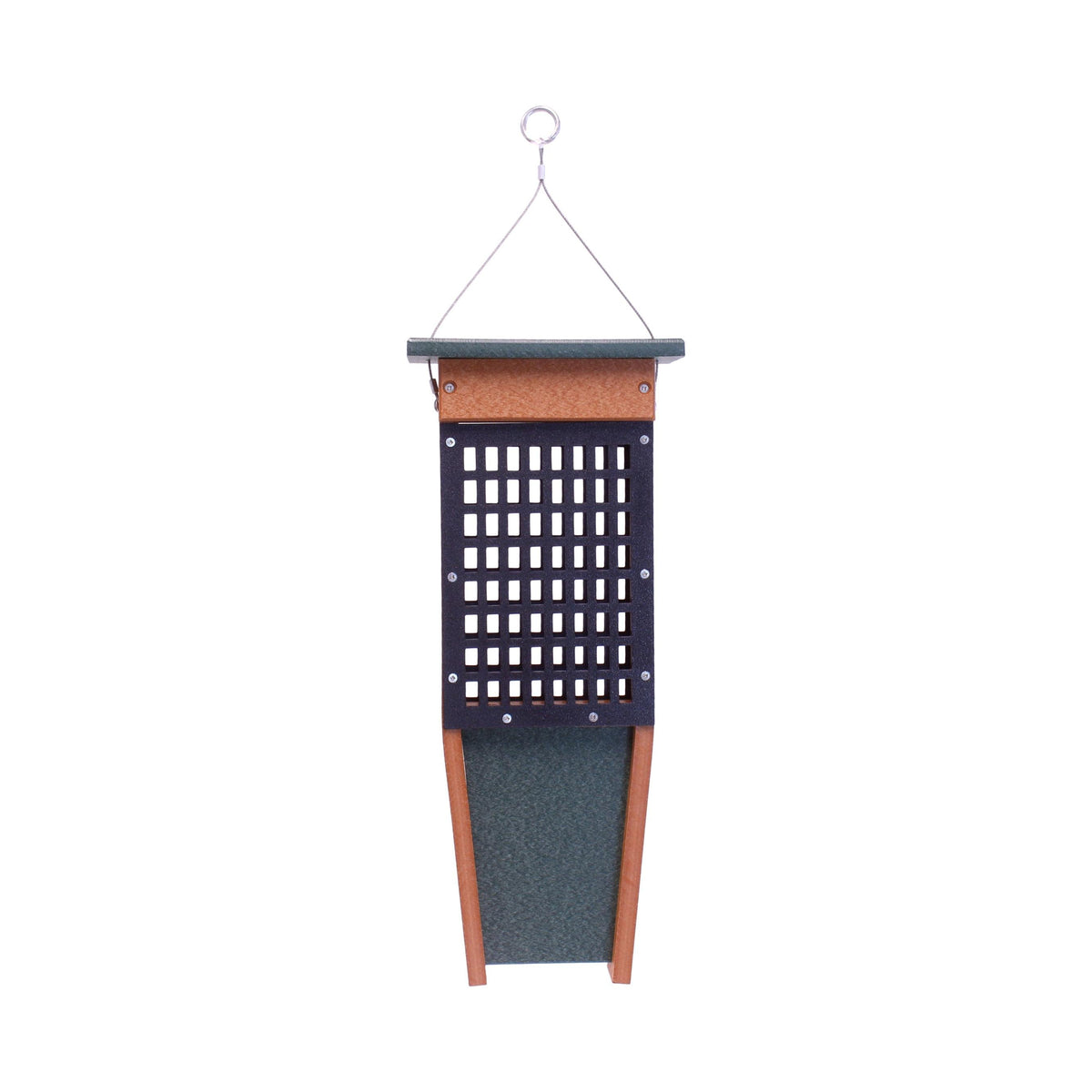 Pileated Woodpecker Suet Bird Feeder by AmishToyBox.com holding two suet cakes, designed for attracting woodpeckers.