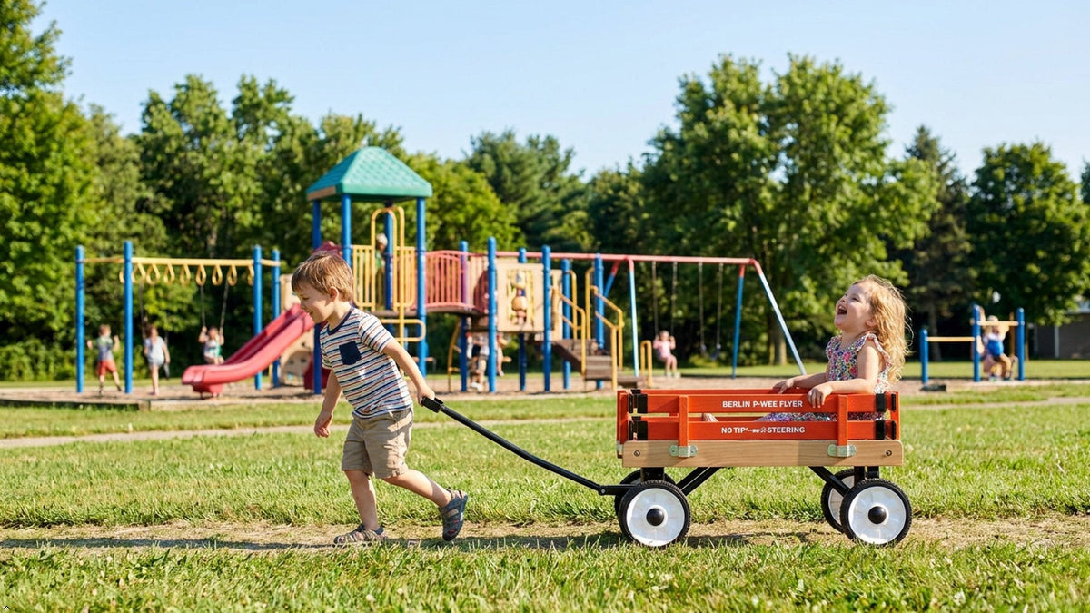 Amish-made Berlin P-Wee Wagon Model F257 by AmishToyBox.com, small wooden wagon for children with sturdy construction.
