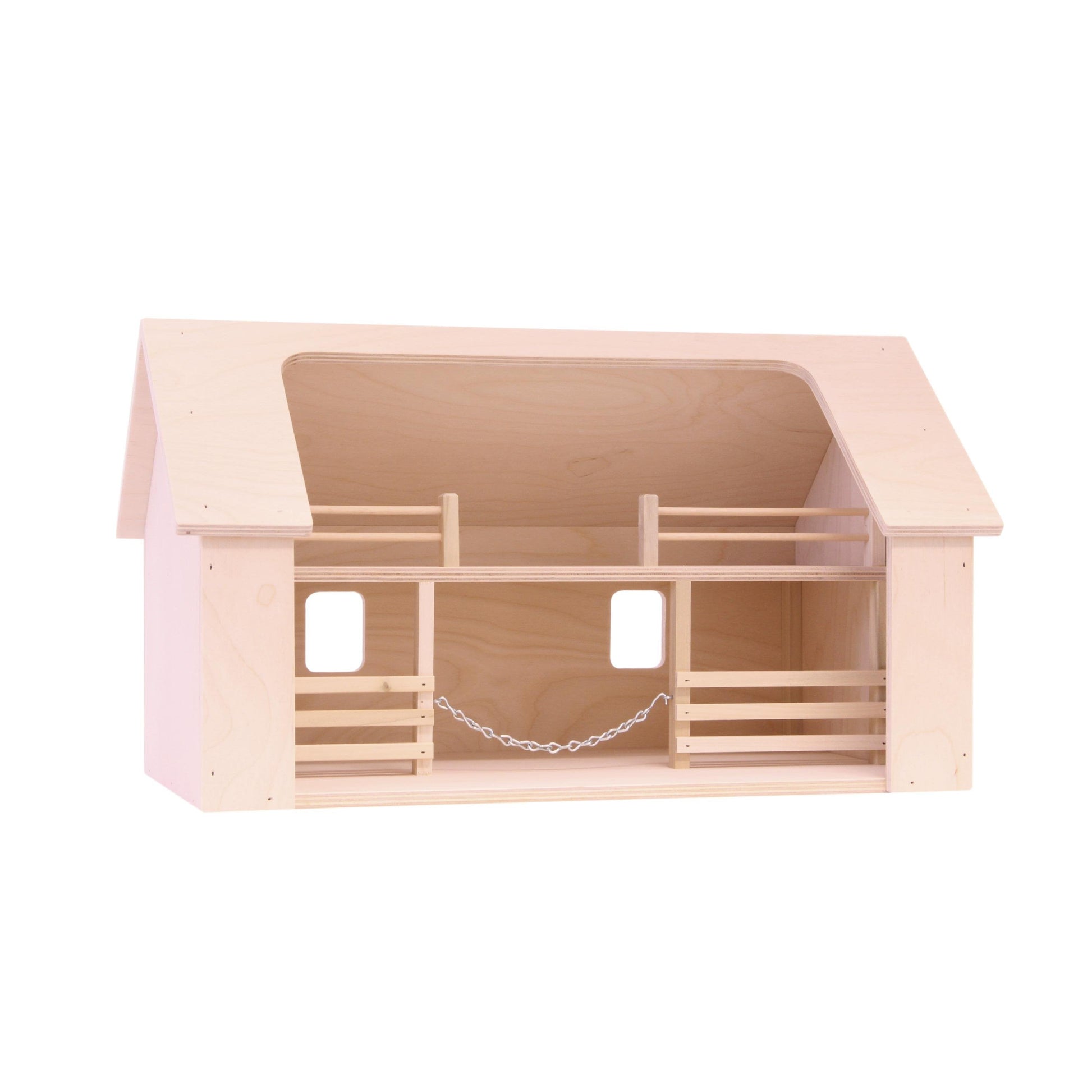 Unfinished wooden Amish-made Ranch Shed Barn toy from Everything Farming by AmishToyBox.com, featuring detailed farm barn design.
