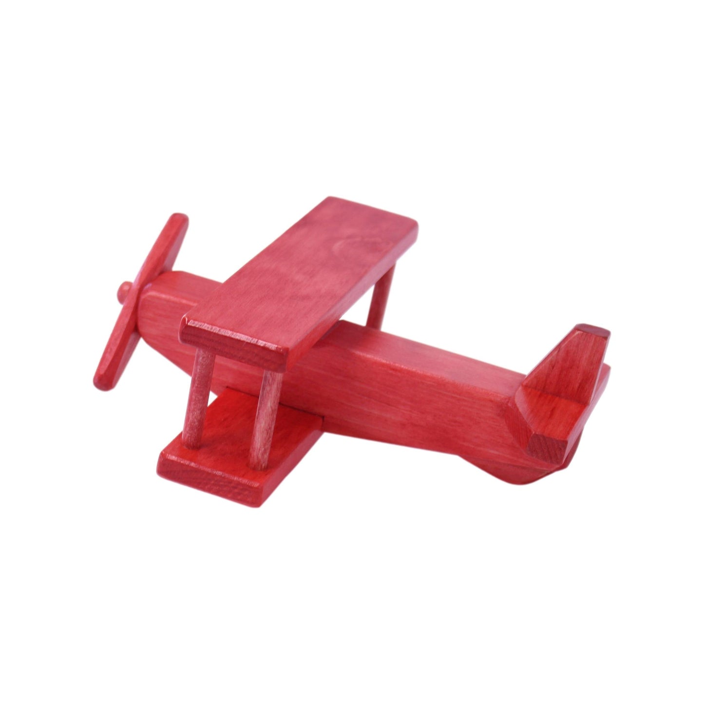 Wooden toy airplane with spinning propeller and kid-safe finish, crafted by AmishToyBox.com, ideal for children’s imaginative play