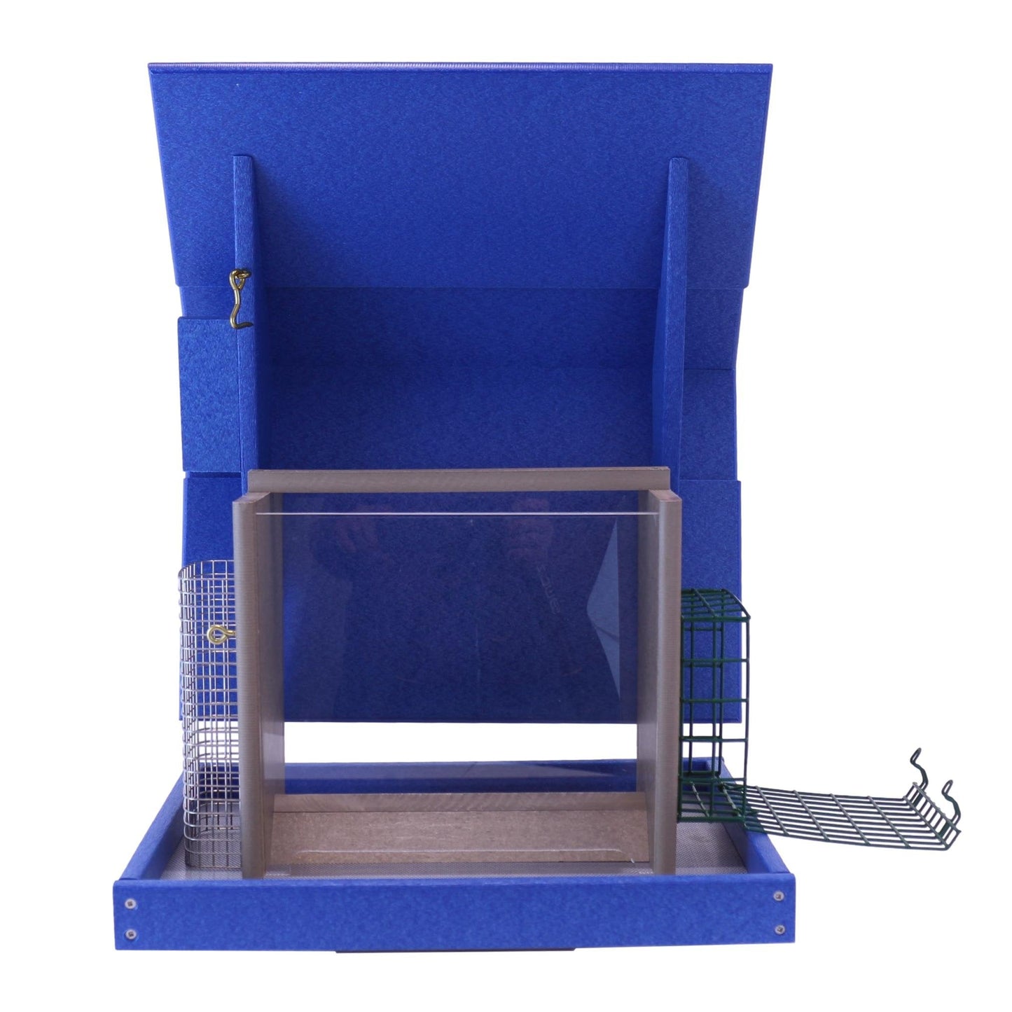 Eco-friendly AmishToyBox.com lawn bird feeder with suet and peanut holders, post-mount design, made from poly lumber for outdoor use.