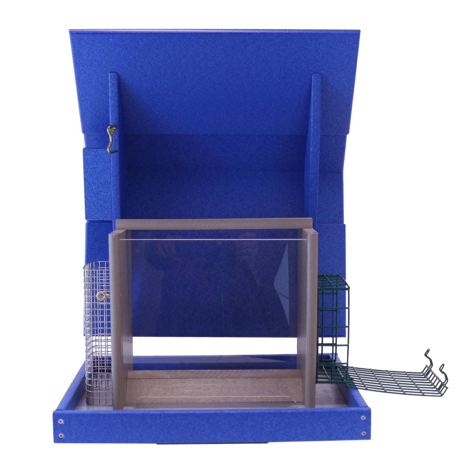 Eco-friendly AmishToyBox.com lawn bird feeder with suet and peanut holders, post-mount design, made from poly lumber for outdoor use.