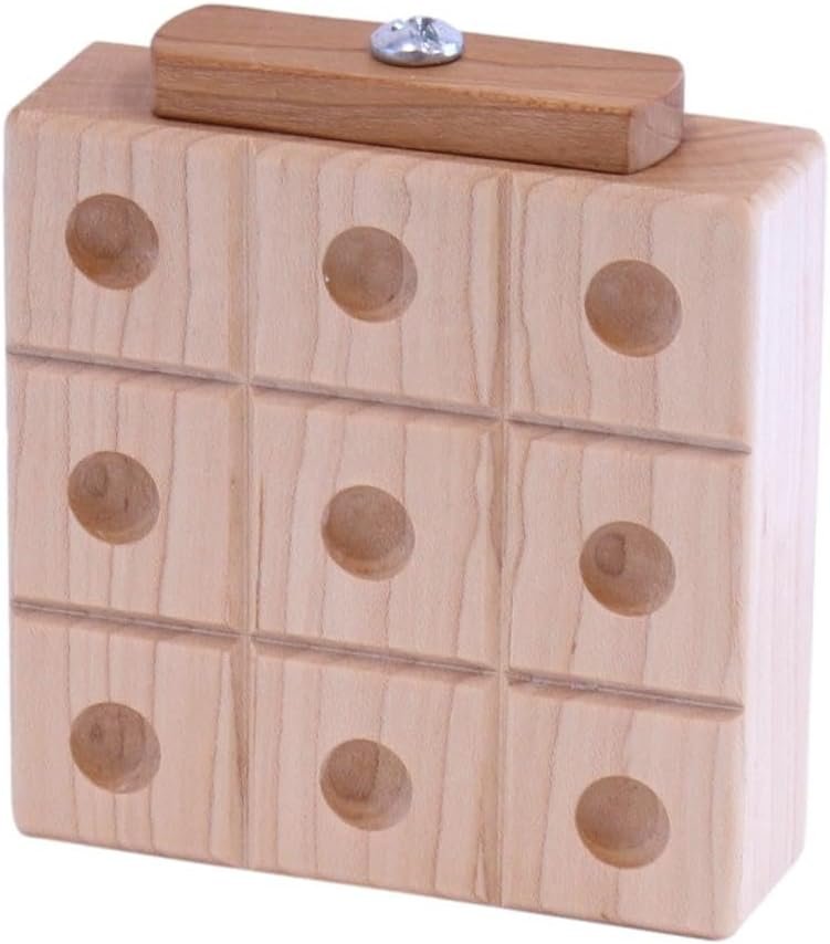 Wooden Tic Tac Toe game by AmishToyBox.com featuring marble storage and a classic wood finish.