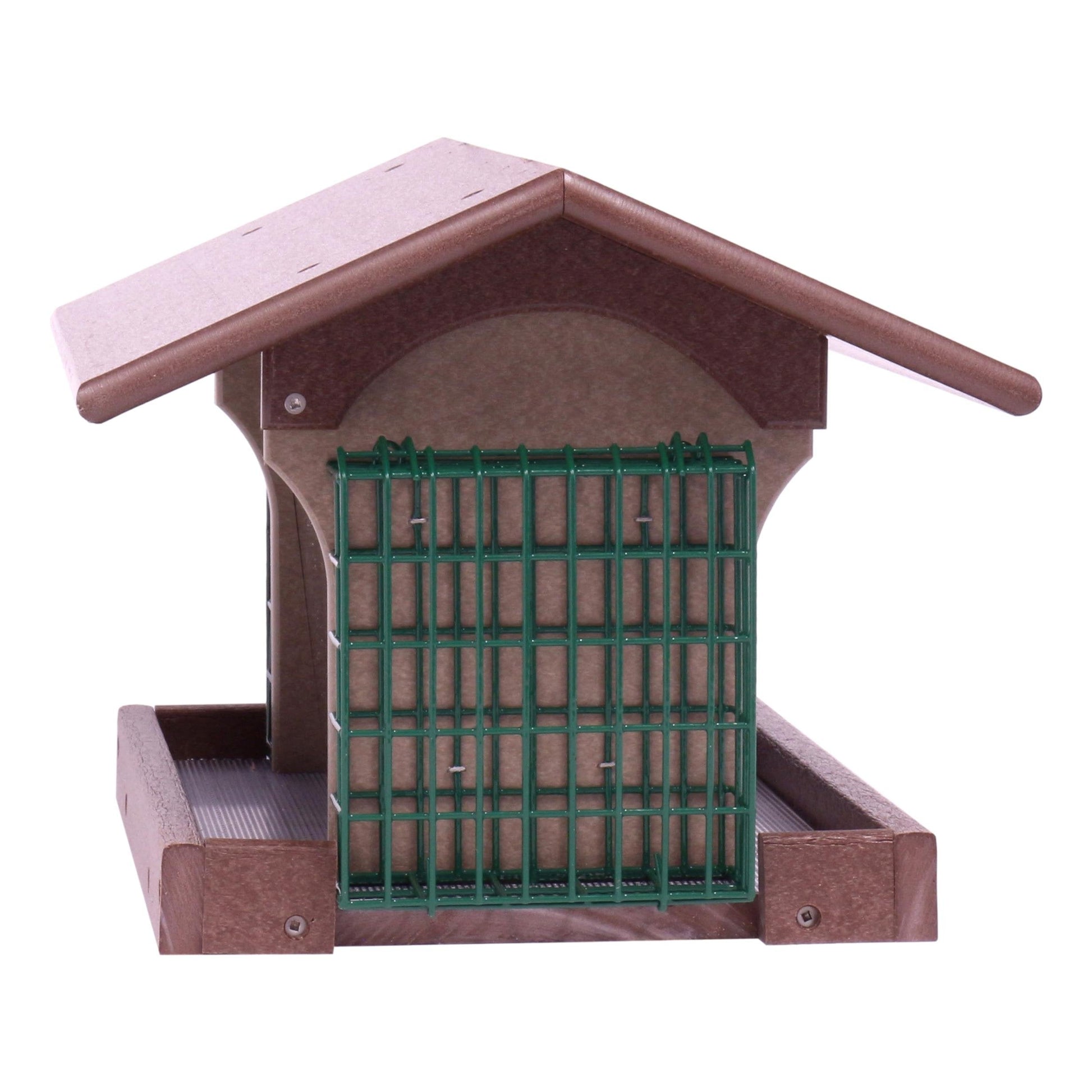Amish-made Deluxe bird feeder with suet holder made from durable poly lumber, designed for attracting backyard birds.