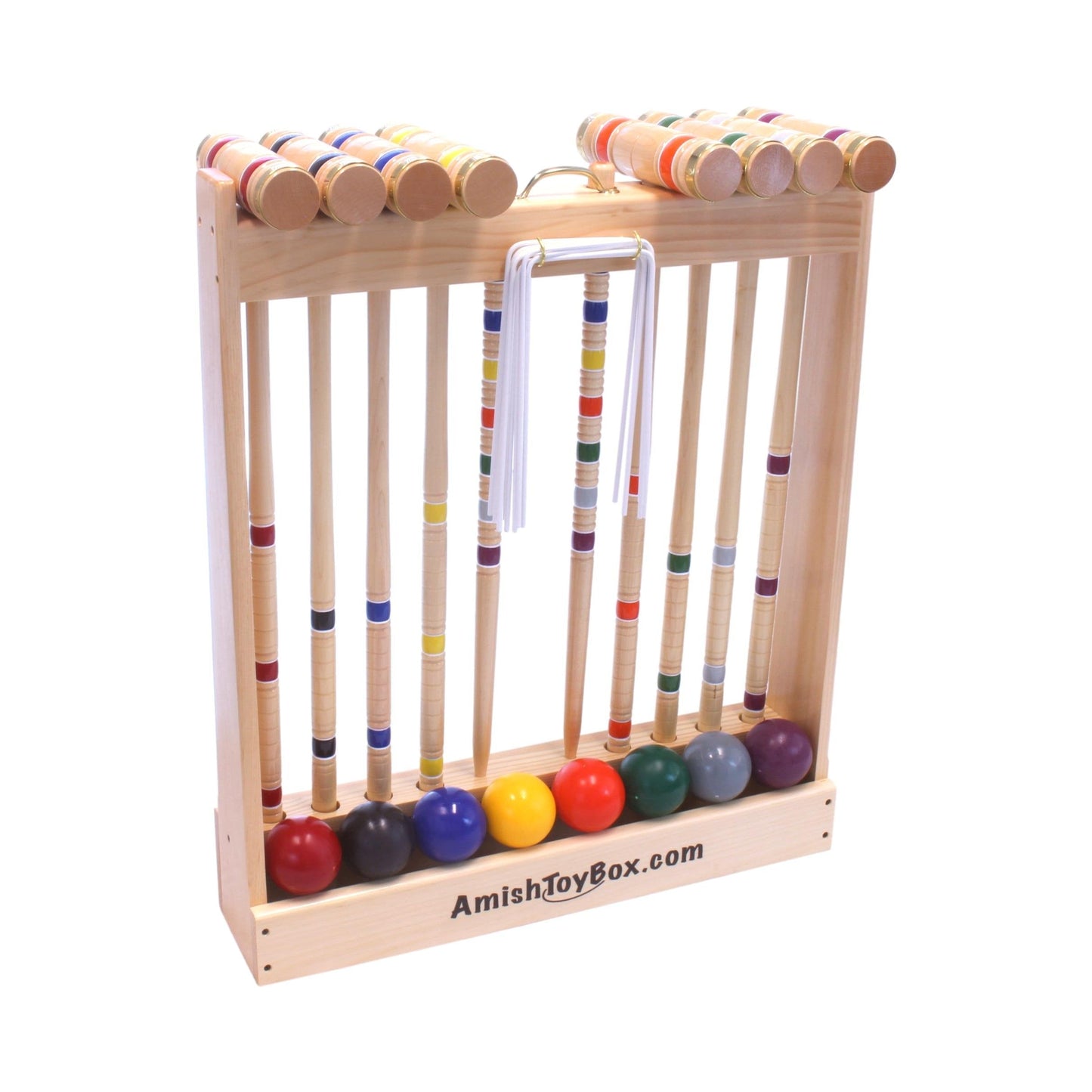Deluxe 8-player croquet game set with wooden holder or duffel bag for outdoor backyard fun, by AmishToyBox.com