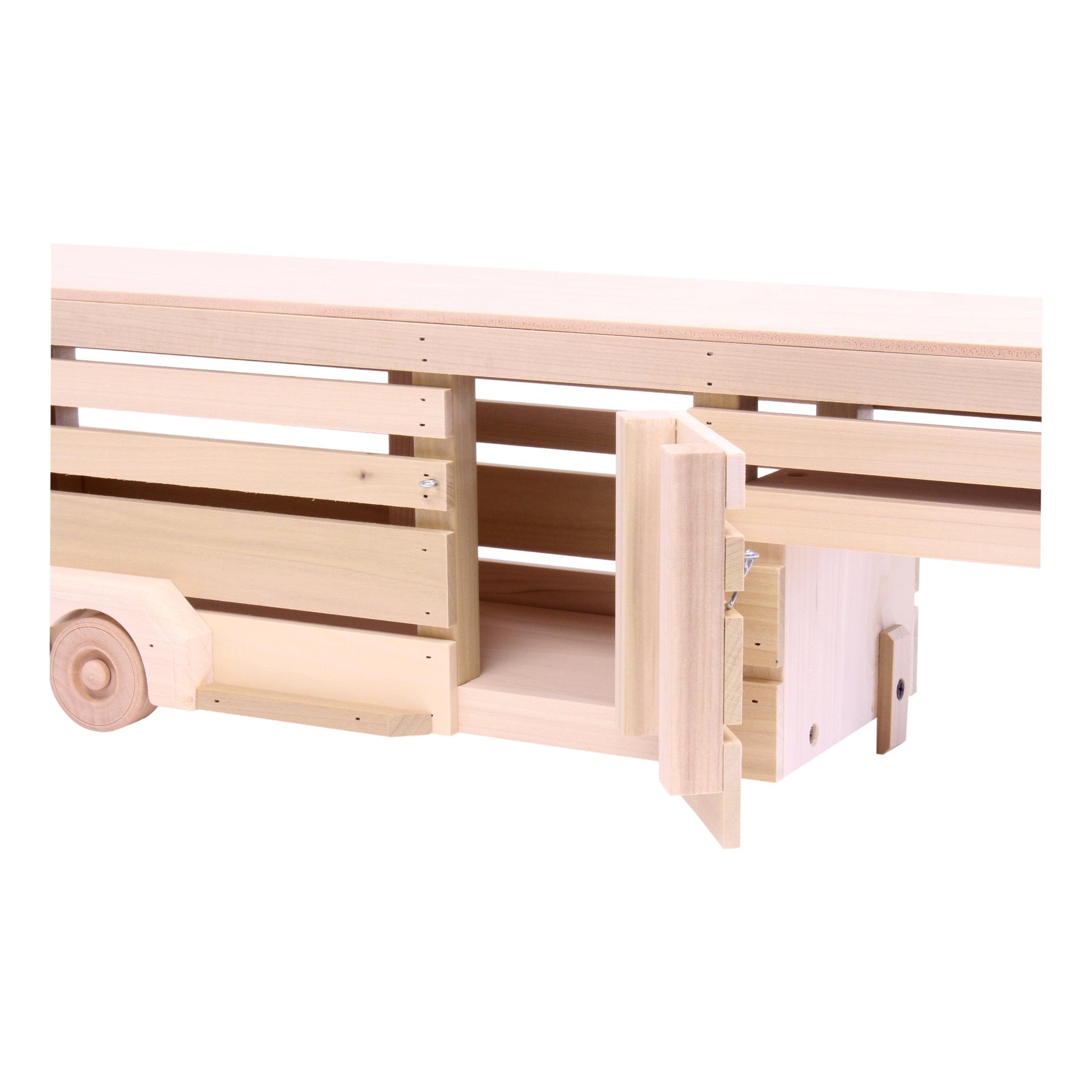 Amish-made wooden toy pickup truck and gooseneck trailer set from AmishToyBox.com, detailed farm toy for kids.