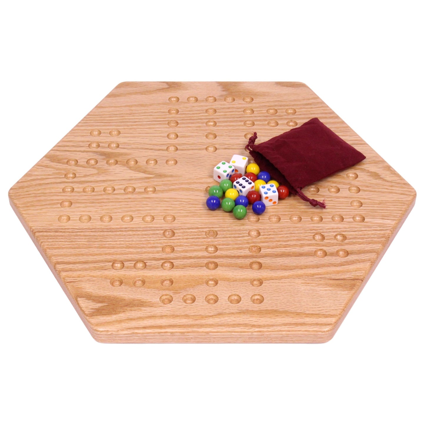 Solid oak 16-inch Aggravation game board by AmishToyBox.com, double-sided wooden game with unpainted holes for traditional play.