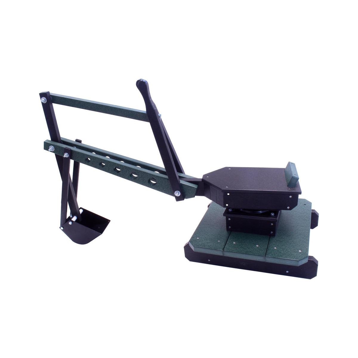 AmishToyBox.com sand digger excavator toy with movable levers and metal digging bucket, suitable for children.