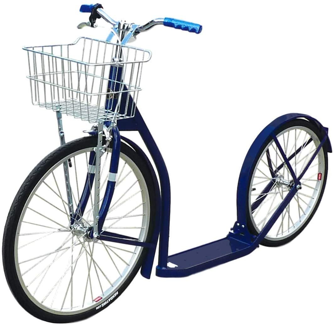 Amish-made deluxe adult kick scooter with 24-inch front wheel and 20-inch rear wheel, sturdy frame and handlebar.