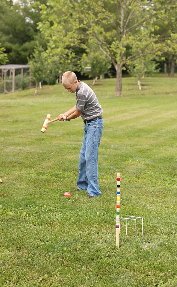 Amish-made Deluxe Croquet Game Set for 6 players with wooden holder, wooden toys and outdoor game from AmishToyBox.com