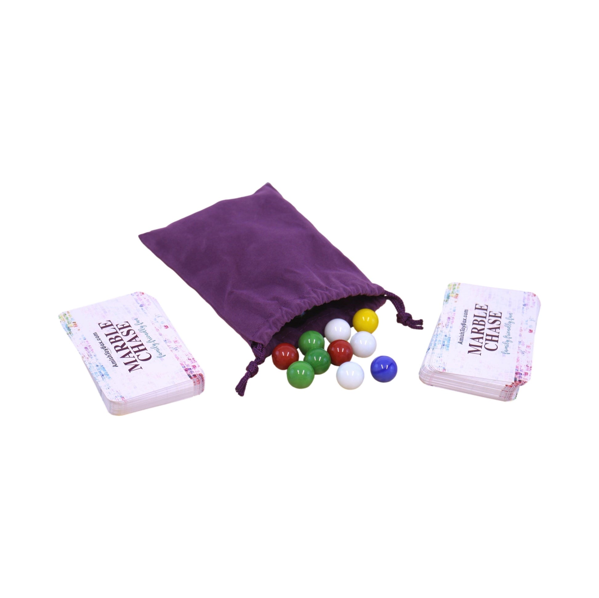 Wooden Marble Chase Game set with a double-sided 23-inch wide board, featuring colorful marbles and classic wooden design.