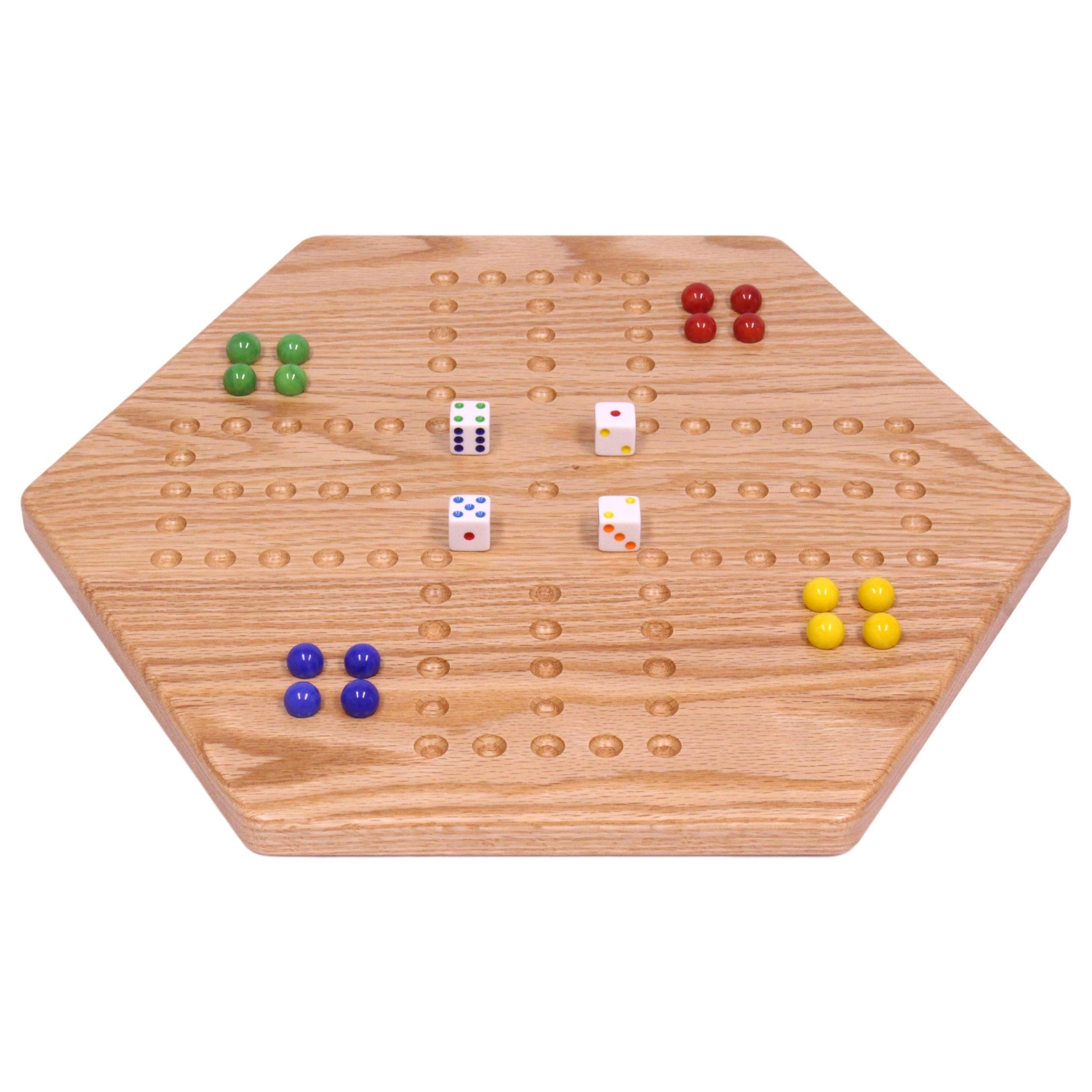 Solid oak 16-inch aggravation game board by AmishToyBox.com, double-sided wooden toy with unpainted holes for classic game play.