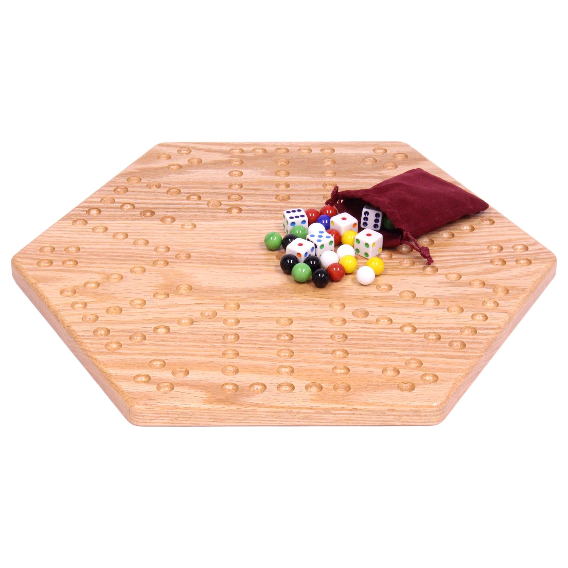 Unpainted solid oak 16-inch aggravation game board, double-sided wooden toy with holes, designed for family game fun.